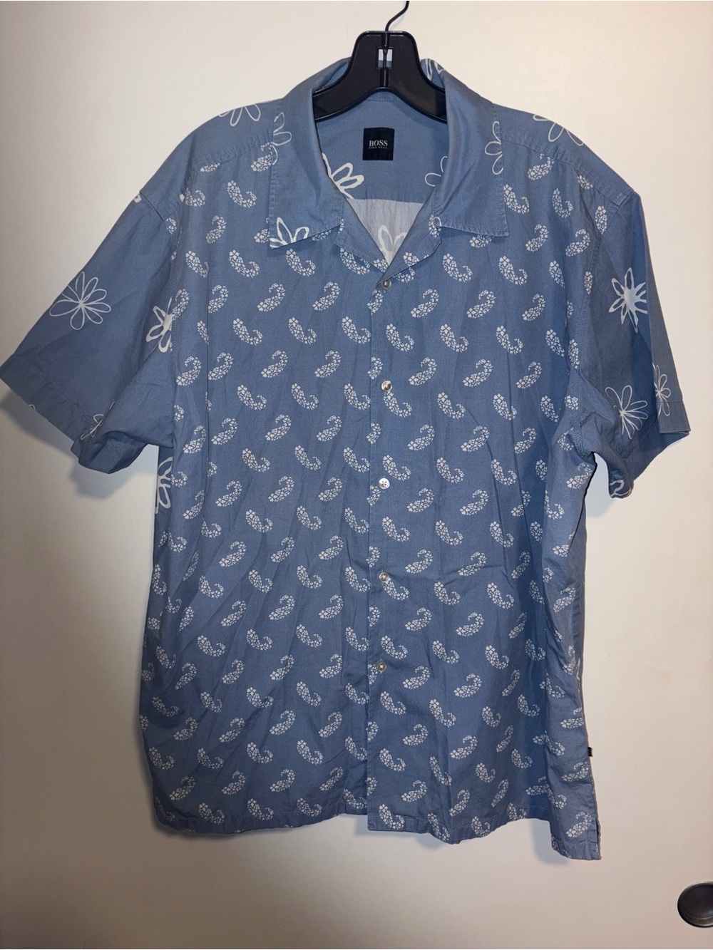 BOSS Hugo Boss Men's Blue Short Sleeve Button Front Shirt size XXL